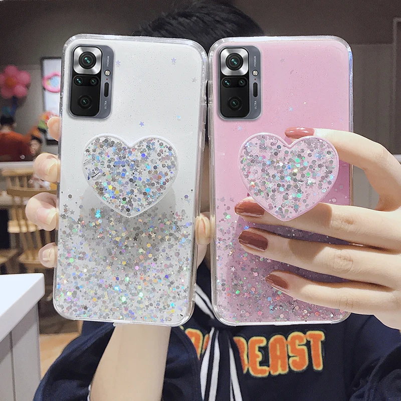 Coque de téléphone avec support pliable en forme d'étoiles et de cœur, étui en Silicone souple pour Xiaomi redmi 10A 9C 9T Redmi 9t redmi 9c 8 7_voghion.com