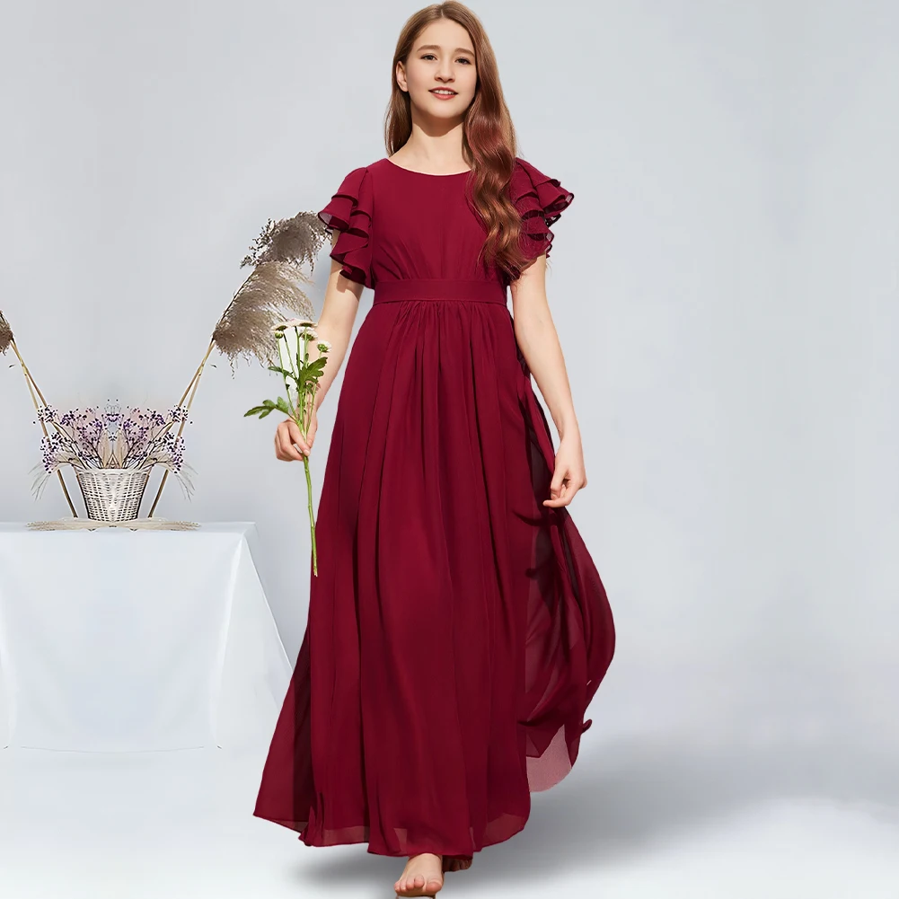 chinese dress ladies Burgundy Chiffon A-line V-neck Bridesmaid Dresses MBD244 main image 0