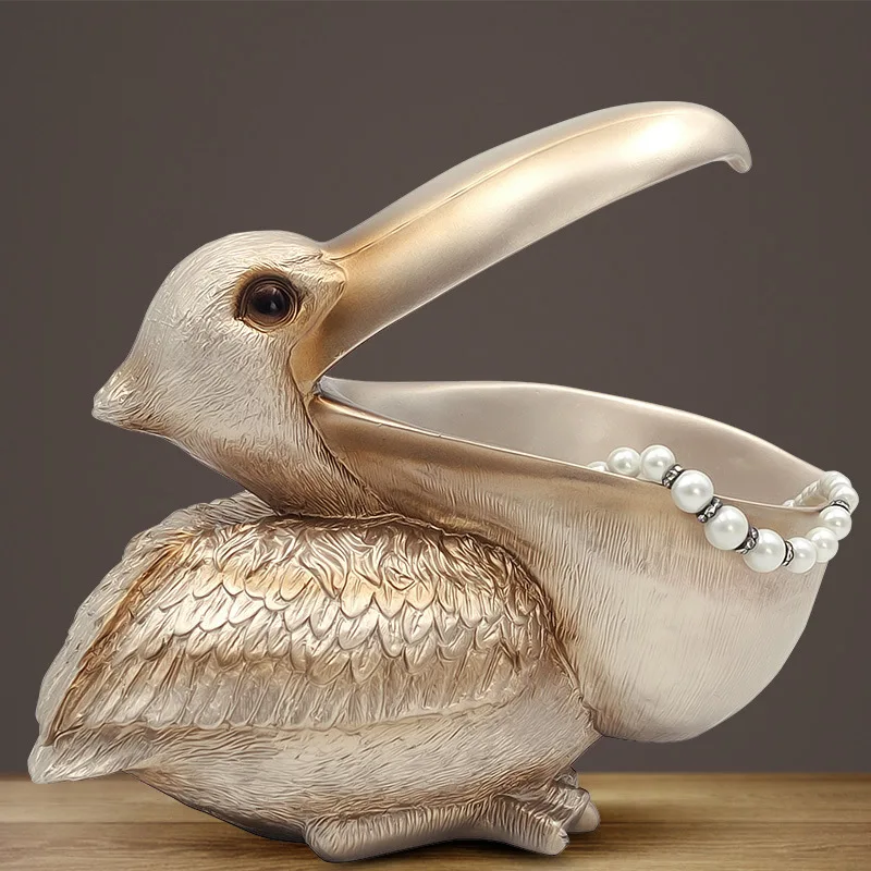 

European Resin Cormorant Big Mouth Bird Crafts Home Furnishings Decoration Rose Gold Home Decor Box Jewelry Case Ornaments