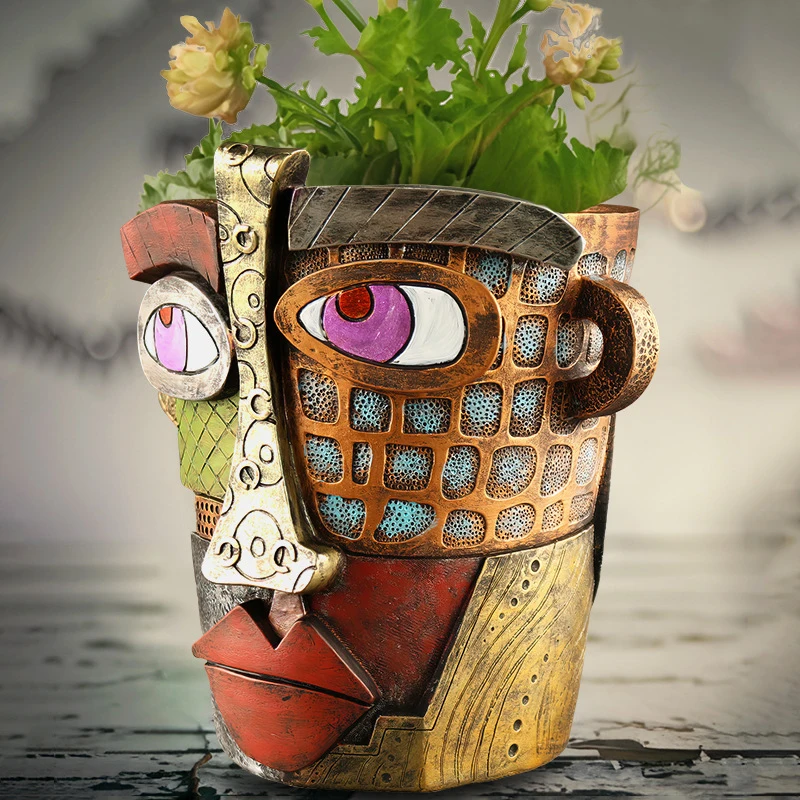 Resin Retro Face Abstract Art Succulent Flower Pots Ornament Antique Flower Vase Potted Plan Container flower pot,flower vase,hydroponic flower pot,plant pot