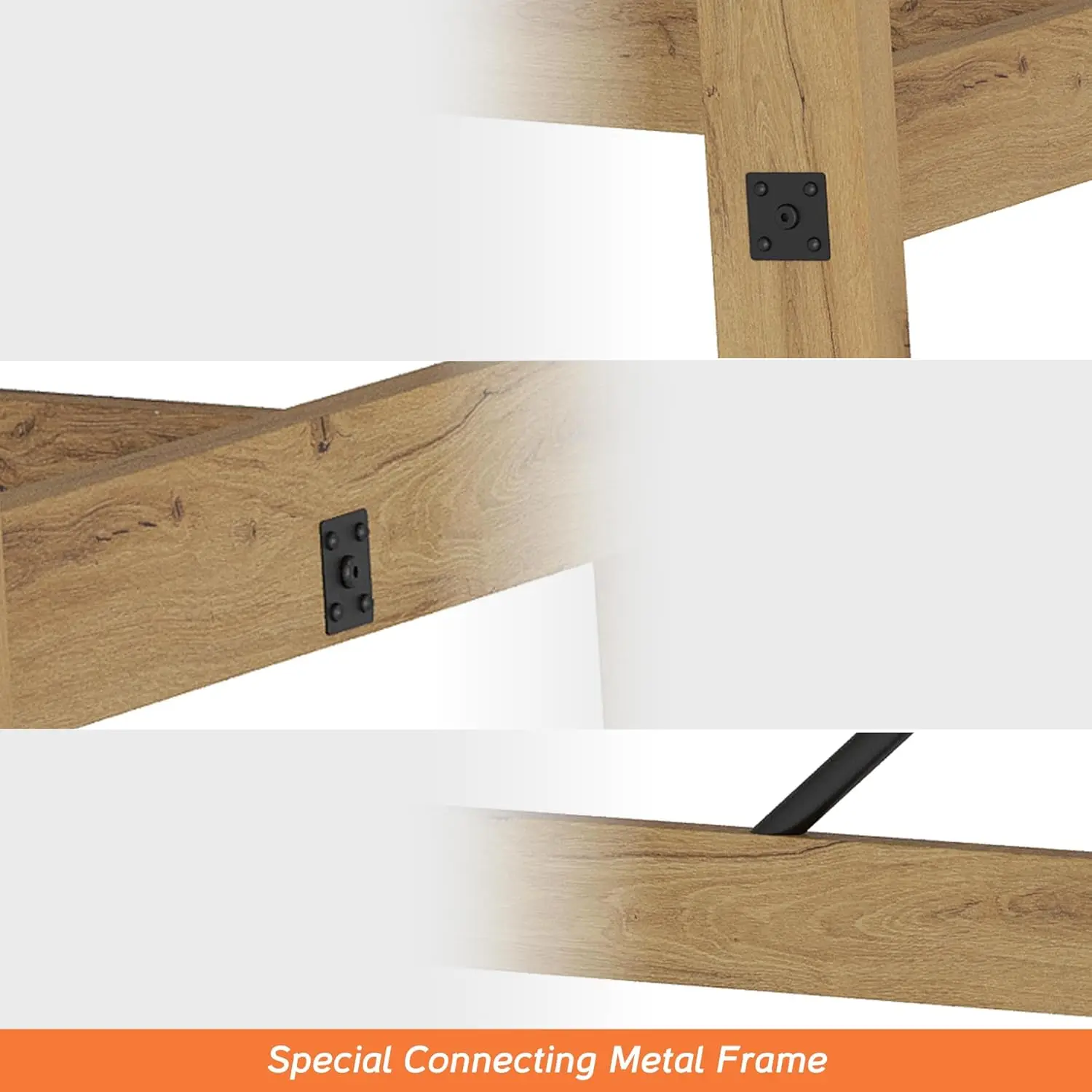 Set of 2 Rectangular Wooden Farmhouse Dining Tables, 135.4 Inch Oak Brown, 8-12 Persons