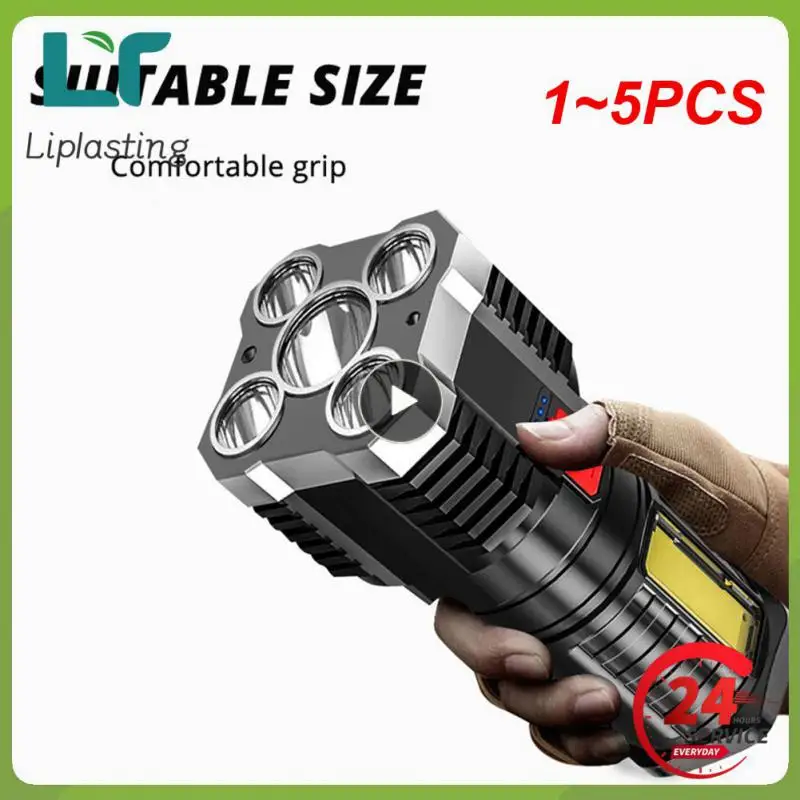 

1~5PCS LEDs Flashlight Waterproof High Power ABS Spotlight USB Rechargeable with Sidelight 4 Light Modes Camping Hiking