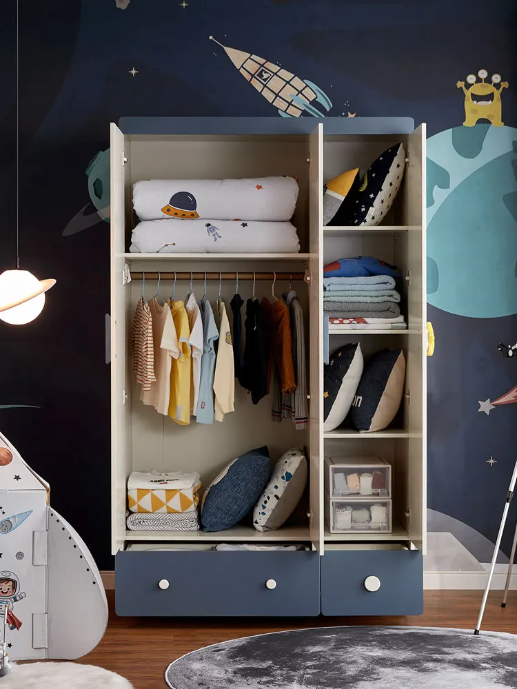 Modern simple children's wardrobe household bedroom small three-door wardrobe