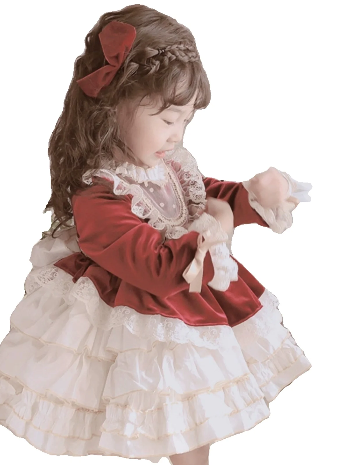 Girls' Lolita Dresses Autumn and Winter Dress Children's Fleece-Lined Baby Performance Birthday