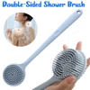 Double-Sided Silicone Back Scrubber Long Handle Scrubber Long Handle Mud Back Scrubber Shower Massage Non-Slip Exfoliation Brush 1