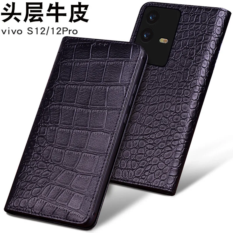 

Hot Sales Luxury Genuine Leather Magnet Clasp Phone Cover Case For Vivo S12 Pro Kickstand Holster Case Protective Full Funda