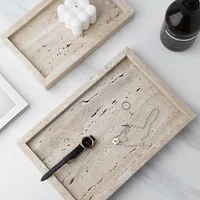 Minimalism Marble Tray for Perfume Candles Jewelry Travertine Stone Vanity Tray for Dresser Countertop Coffee Table Serving 1