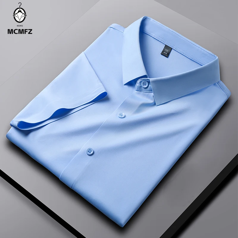 New Men's Business Casual Short Sleeved Solid Color Shirt Wrinkle Resistant Wrinkle Free Comfortable All Season Versatile Top 3