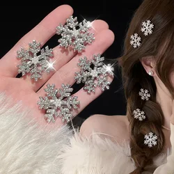 Snowflake Crystal Hair Clips Korean Women Shining Pearl Flower Hairpins Barrette Girls Wedding Exquisite Headwear Hair Jewelry