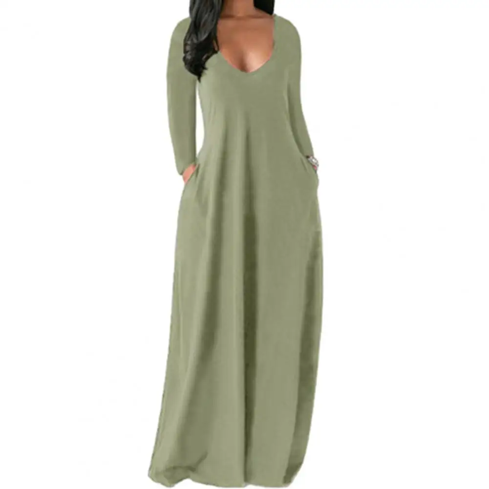 

Lady Dress for Women V-neck Long Sleeve Pockets Dress Clothing 2023
