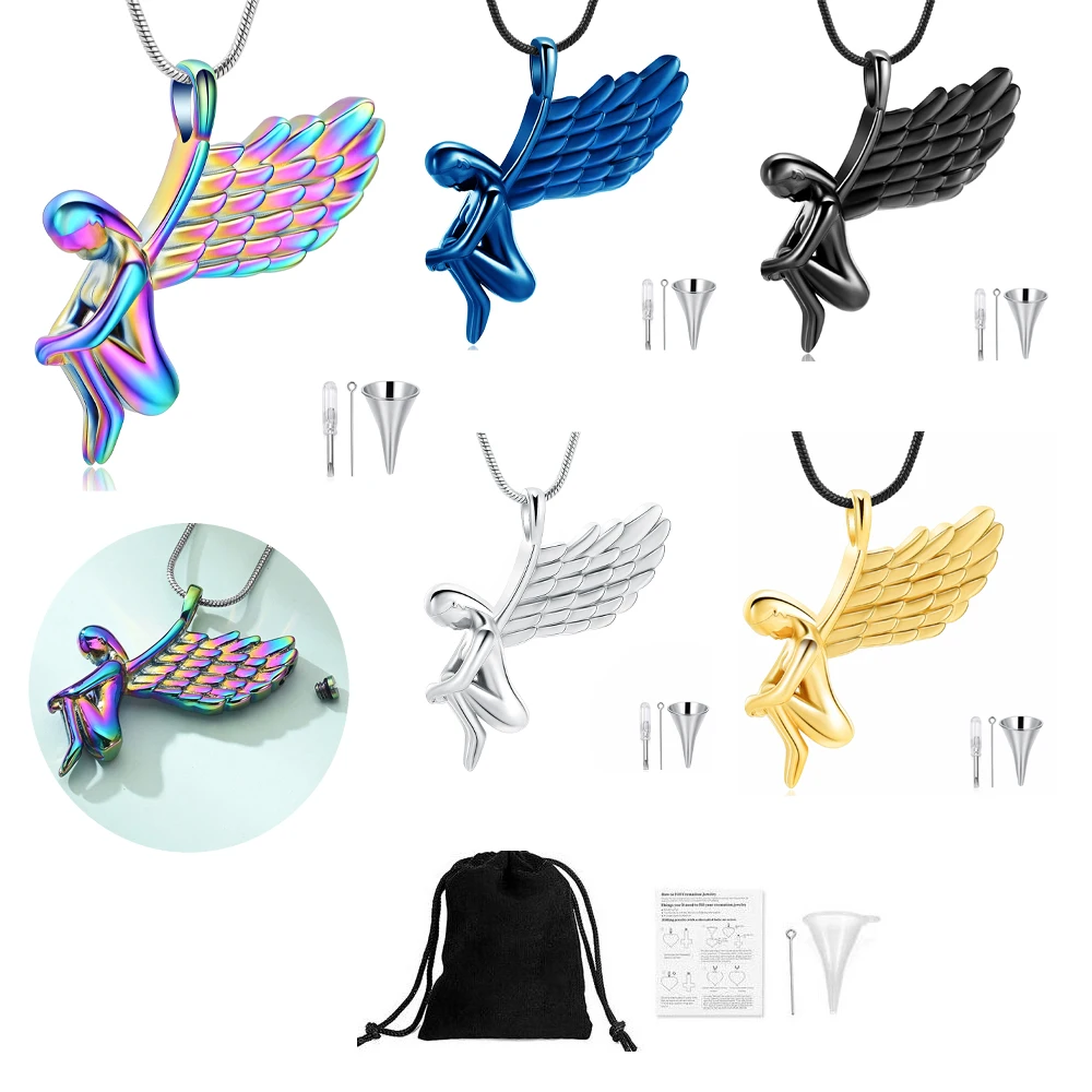 

Angel Cremation Ashes Pendant Memorial Necklace Small Urns With Funnel tool Stainless Steel For Women Keepsake Cremation Jewelry