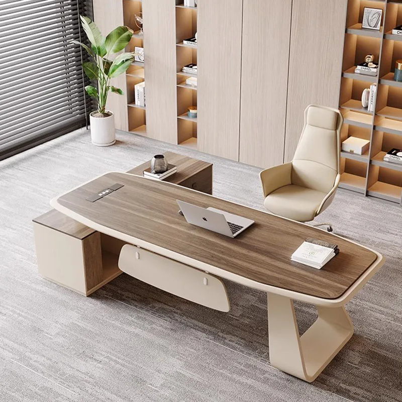 Wooden Luxury Office Desk Workbench Computer Monitor Storage Standing Office Desk Executive Bureau Meuble Italian Furniture bureau pad computer monitor verhoogd rack desktop storage hoge scherm basis hals ondersteuning opbergdoos kantoor accessoires