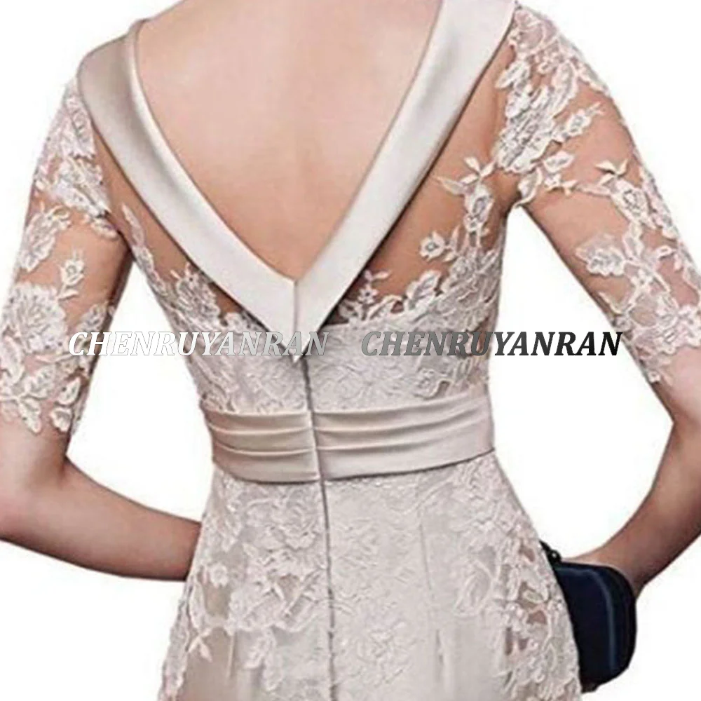 Satin Mother of the Bride Dresses Illusion Sheath Wedding Guest Gowns Lace Applique Elegant Dress Women For Wedding Party