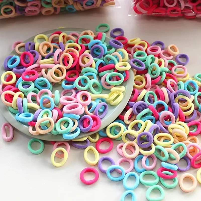 100/300/500Pcs Hair Bands girl Colorful Nylon Scrunchie Hair Ties Rubber Band Kids Elastic Leagues kids Accessories