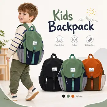 Stylish Lightweight Kids Backpack Quick Dry Nylon Trendy Flap Bag Contrast Color Waterproof Schoolbag For School Outdoor Hiking 1