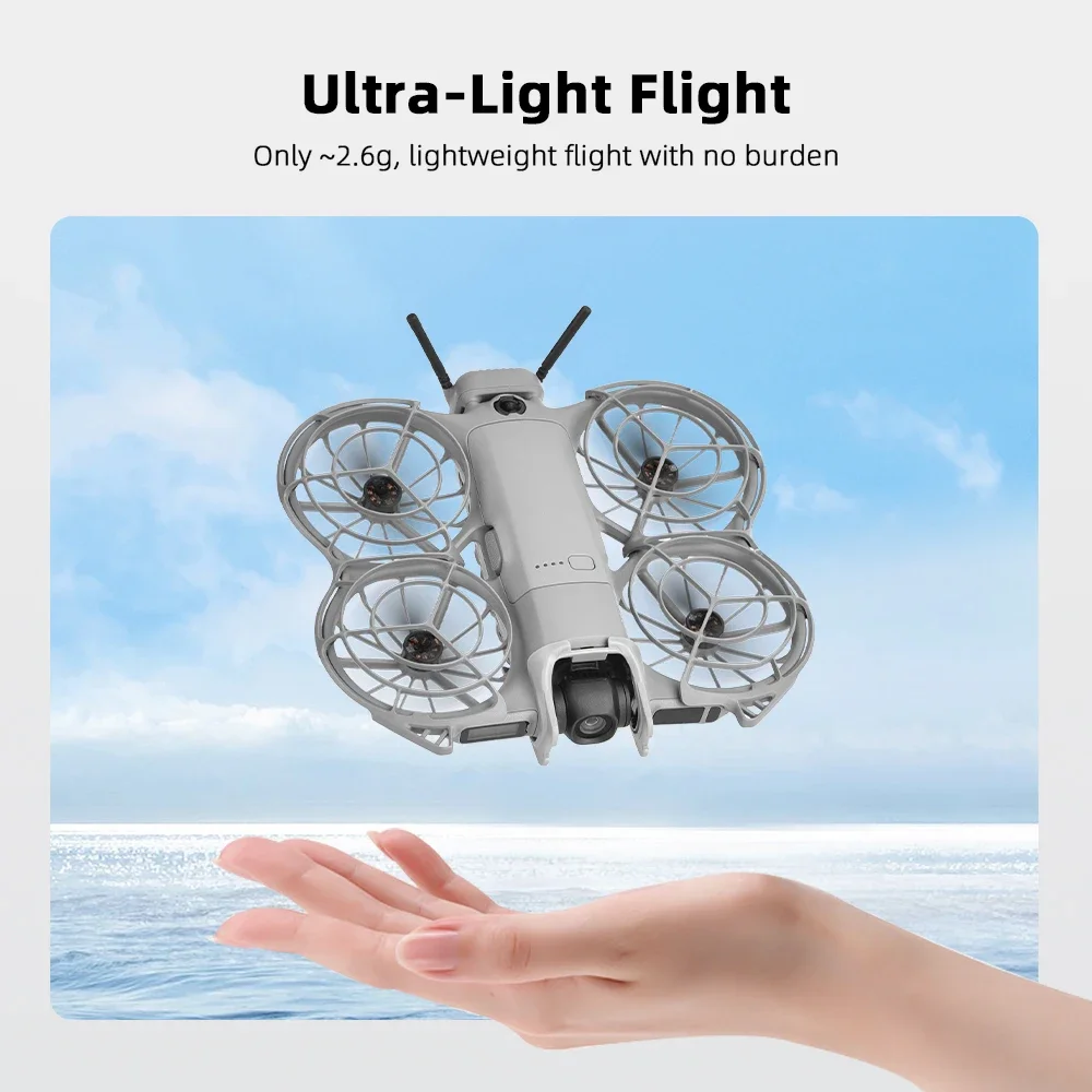 Pare-chocs de protection pour drone DJI Neo 2 en main, montrant sa légèreté