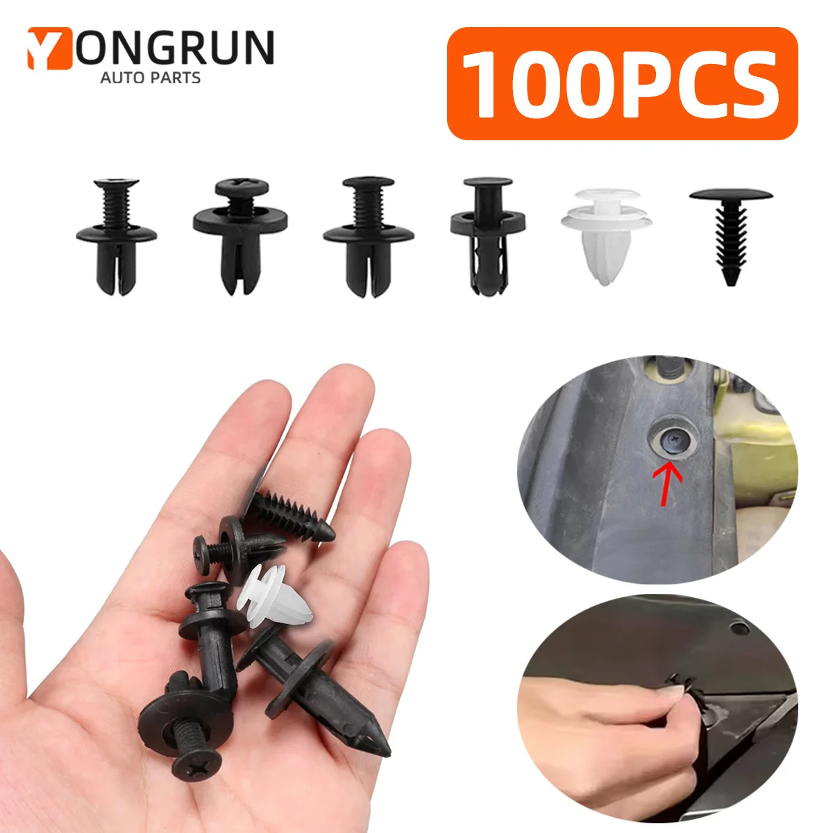 YONGRUN 100PCS Automotive Fastener Plastic Rivet Fastener Hybrid Kit ...