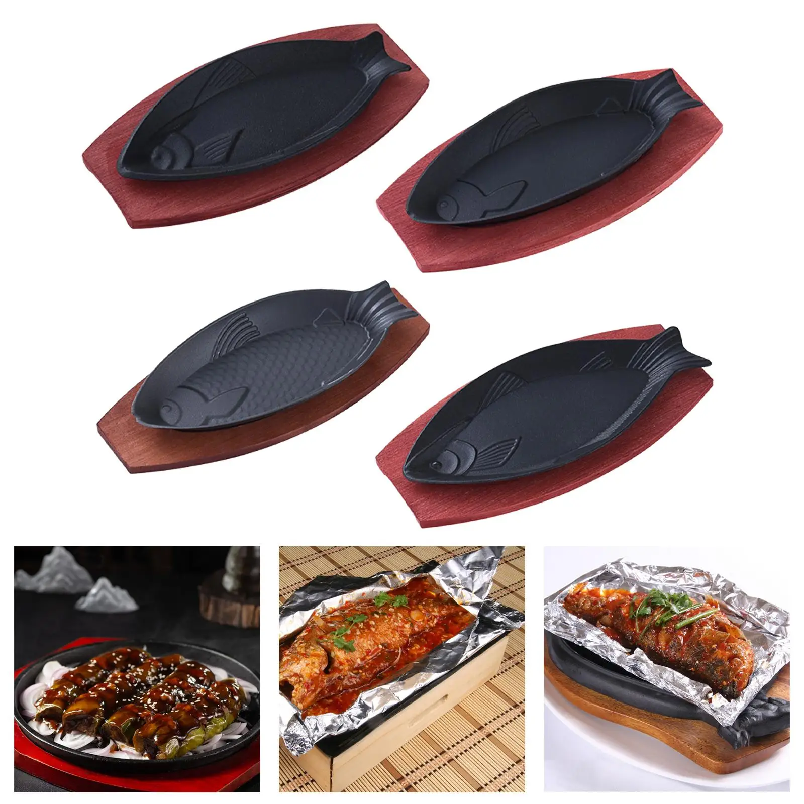 Griddle Steak Fry Plate Steak Serving Plate Fish Shaped Fryer Cast Iron Nonstick Skillet Hot Plate BBQ Grilling Pan for Home