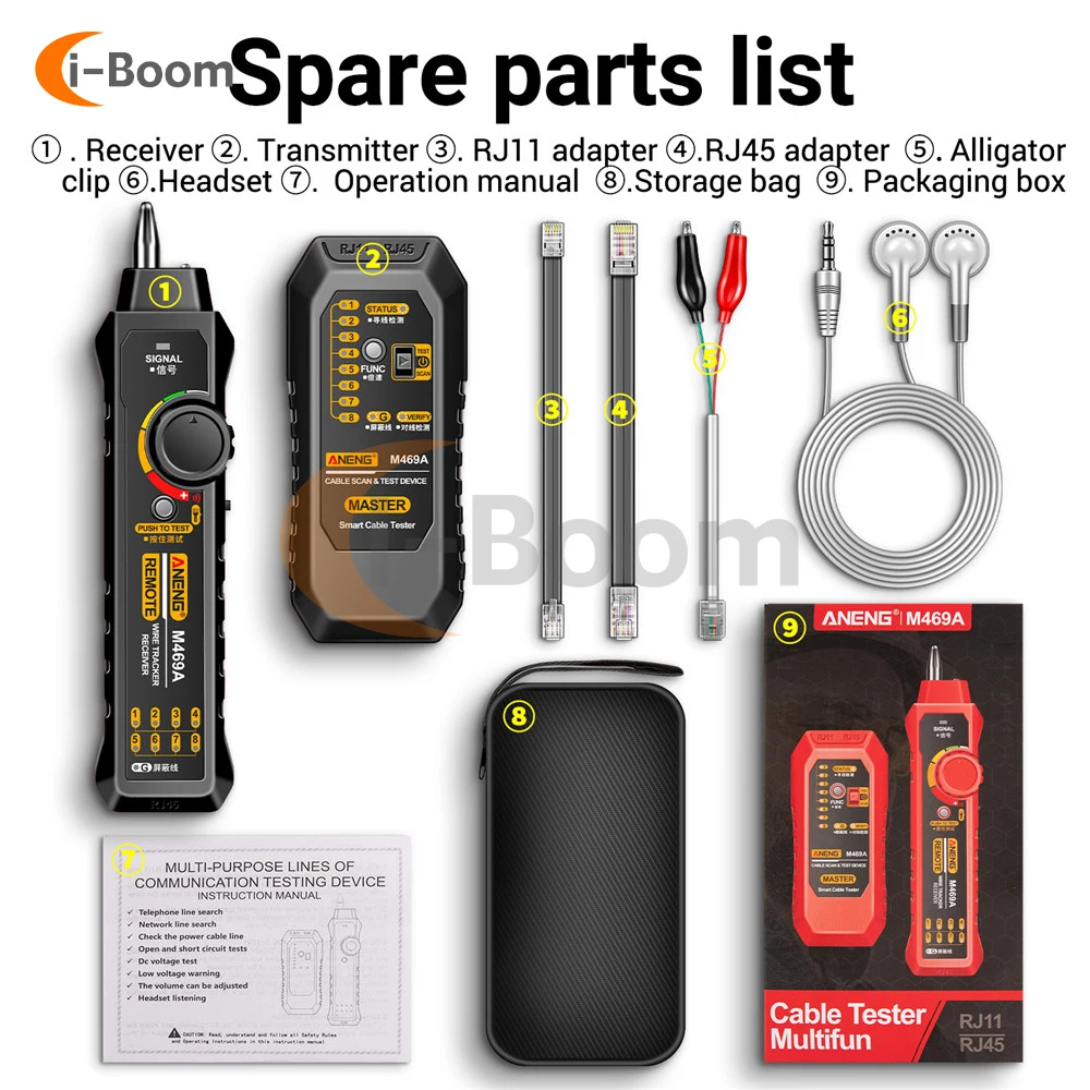 Network Cable Tester Network Analyzer Network Cable Tracker M469A Networking Analyzer RJ45 RJ11 Telephone Line Network Wire Detector Tracker Measure Cables Tool