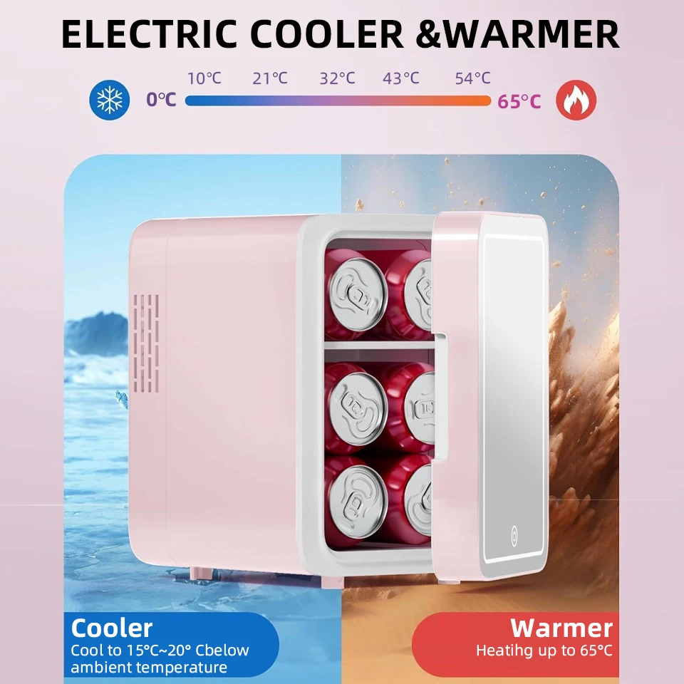 6L/9L LED Mirror Mini Fridge With Light 12V 240V Portable Cosmetic Refrigerator Cooler Warmer for Car Home Makeup Skincare 2