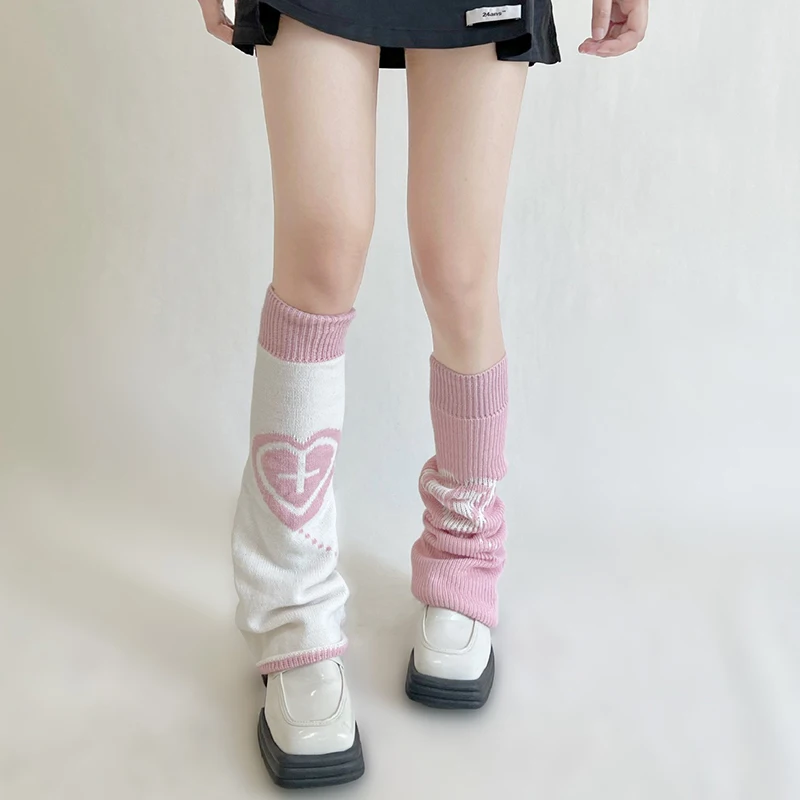 New Autumn and Winter Y2K Double-Sided Foot Sock Women's Knitted Wide Leg Warmer Love Sweet Cool Hot Girl Thigh High Socks