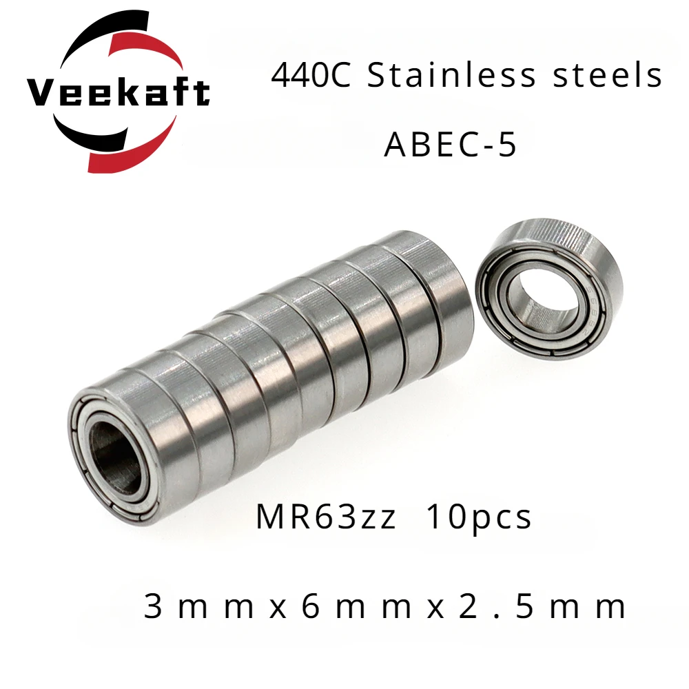 

Veekaft 440C Stainless Steel ABEC-5 Miniature Deep Groove Ball Bearings MR63zz 3mmx6mmx2.5mm 10pcs