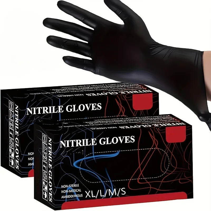 Gants Nitrile Jetables Noirs 50 PCS - 6 Mil Épais, Sans Latex