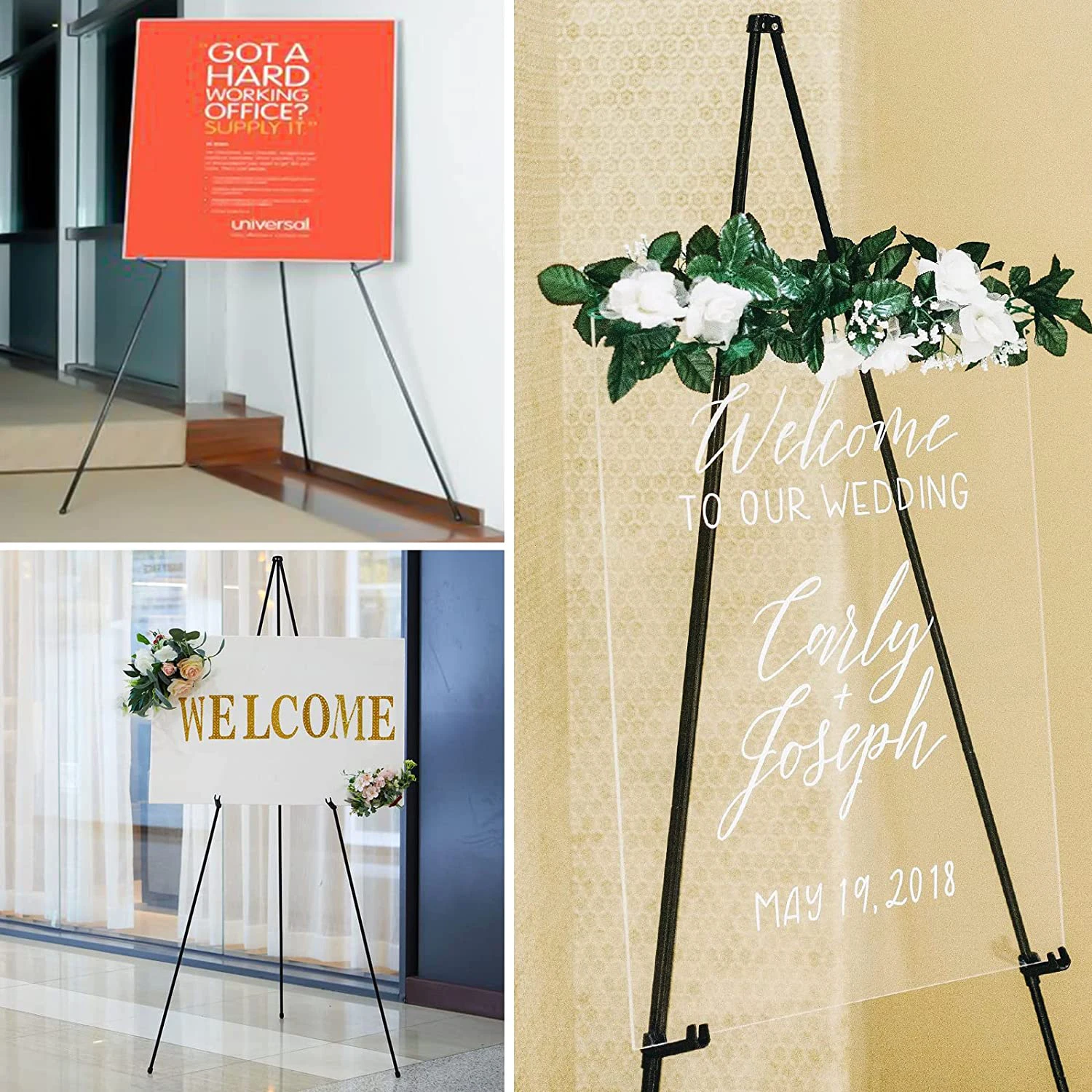 Folding Easels for Display 1 Pack 63 Inch Metal Floor Easel Stand Tripod  Black Portable for Artist Poster Wedding with Carry Bag - AliExpress