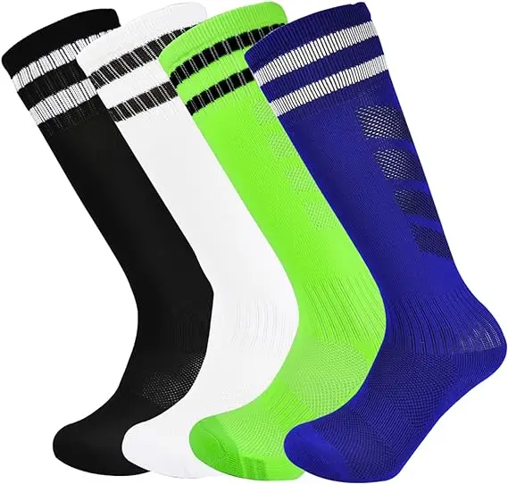 

4 Pair Boys Soccer Socks Toddler Athletic Socks Knee High Striped Football Socks For Boys Girls