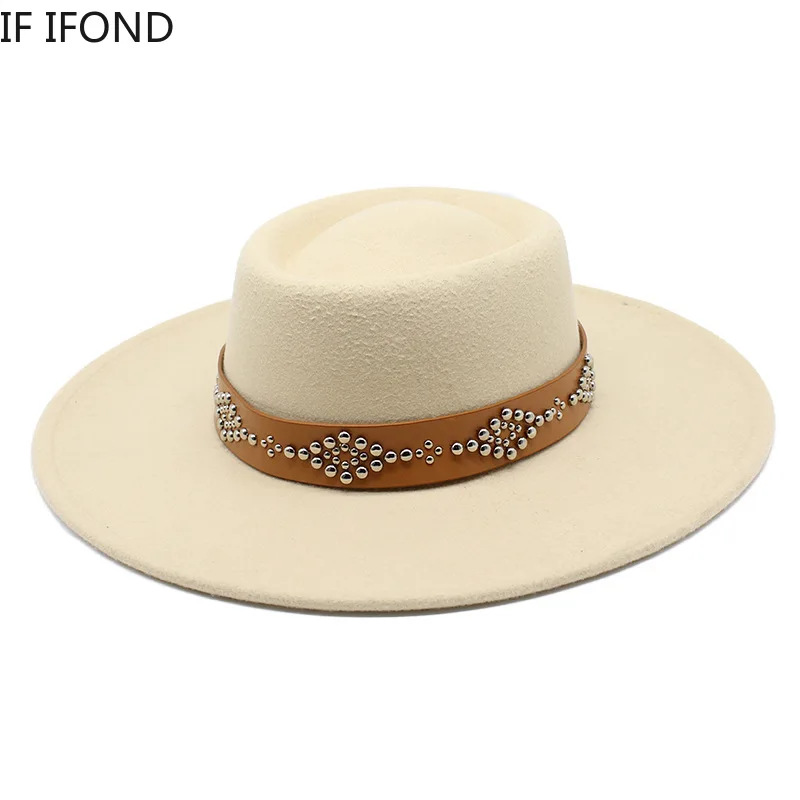 New Fedora Hats For Women 9.5cm Wide Brim Khaki Black Felted Dress Hat Panama Church Men Jazz Hat Sombreros De Mujer 3