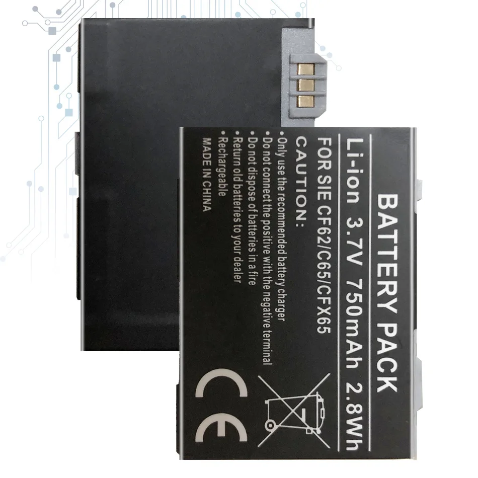 

CX65,M65,S65 750 мАч Сменный аккумулятор для Siemens CXI70,CXT65,CXT70,CXV65,CXV70,M65,M75,M8,S65,S65V,S66,S75,SK65,SP65