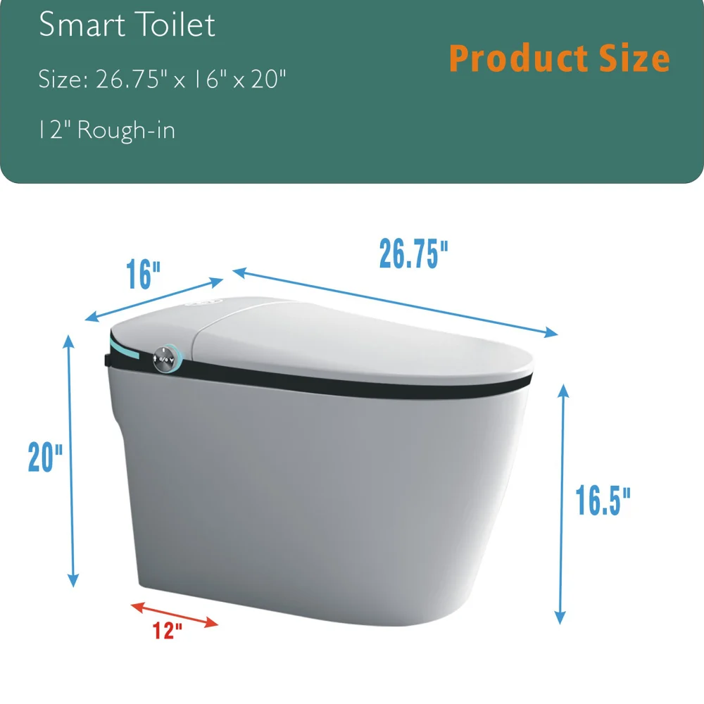 Luxury Smart Toilet with Bidet Seat Built-in, Intelligent Toilet Auto Open/Close Seat, Foot Sensor, LED Display,Night Light 5