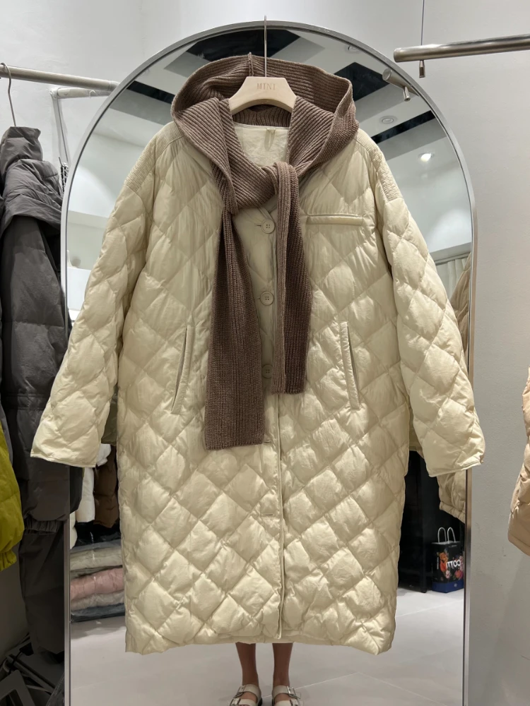 

Fitaylor New Autumn Winter Women Fashion Single Breasted 90% White Duck Down Coat with Shawl Lady Casual Thick Warm Long Jacket