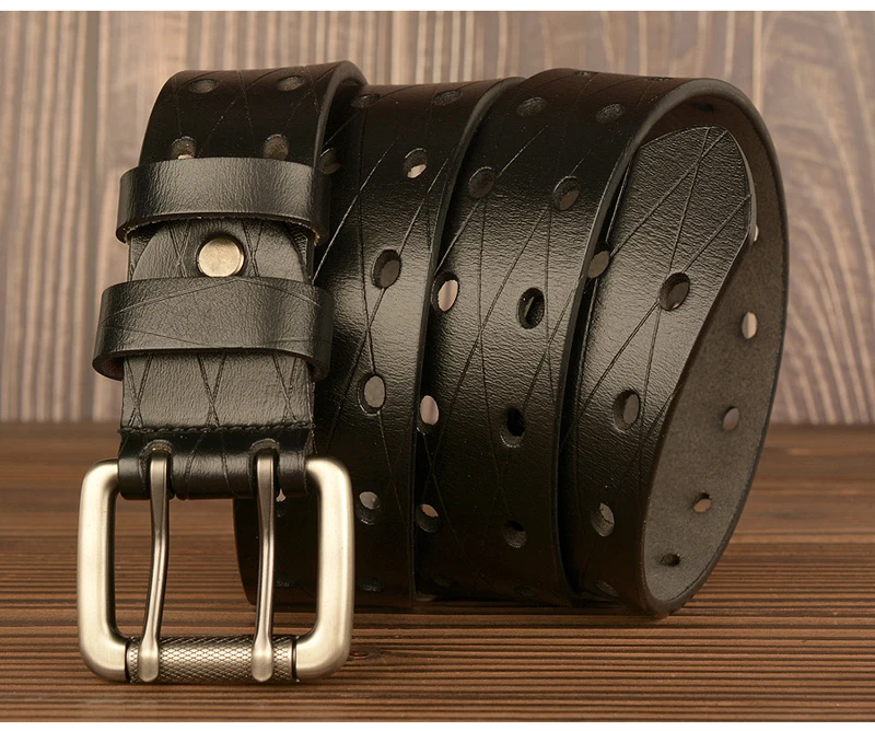 3.8CM High Quality Genuine Leather Belts for Men Brand Strap Male Double Needle Pin Buckle Fancy Vintage Jeans Cowboy