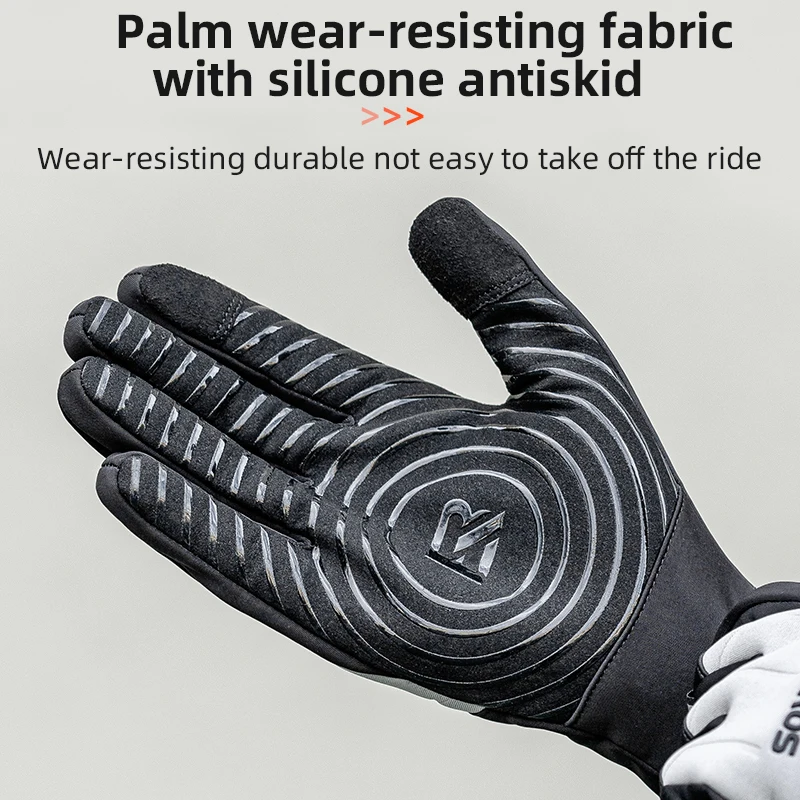 ROCKBROS Winter Warm Gloves Touch screen Cycling Gloves Full Finger MTB Bike Gloves Non Slip Silicone Palm Thermal Ski Gloves 4