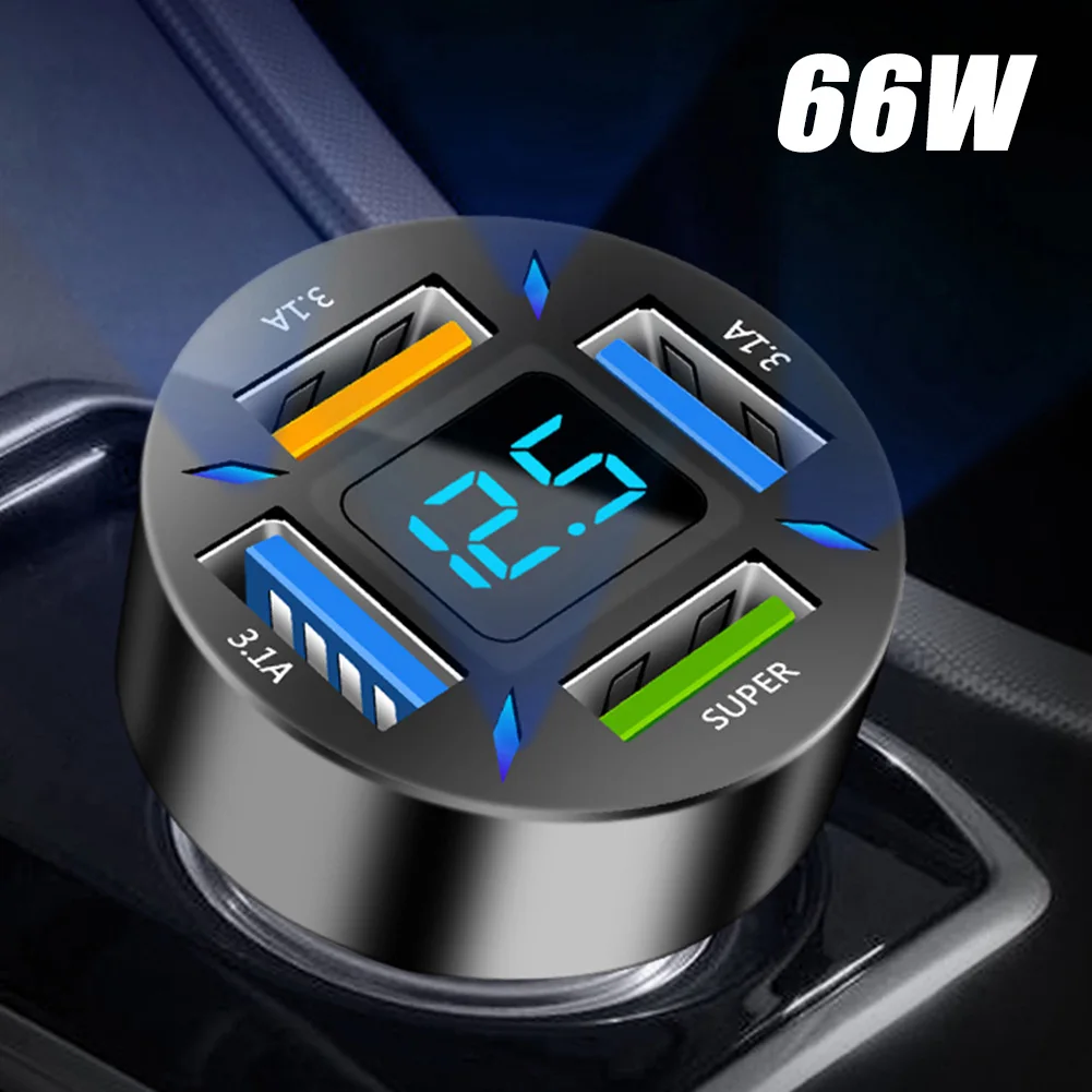 66W 4 Ports USB Car Charger Fast Charging PD Quick Charge 3.0 USB C Car Phone Charger Adapter
