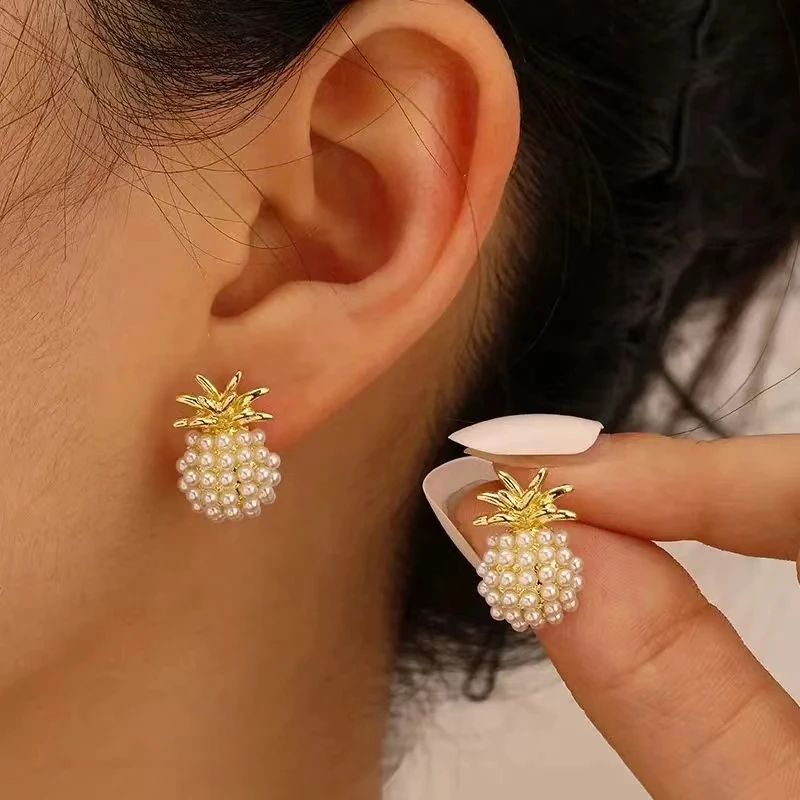 Pearl Earrings Trendy Fruit Pearl Earring For Women Exquisite Geometric Pineapple Imitation Pearls Stud Earrings Fashion Jewelry Gift