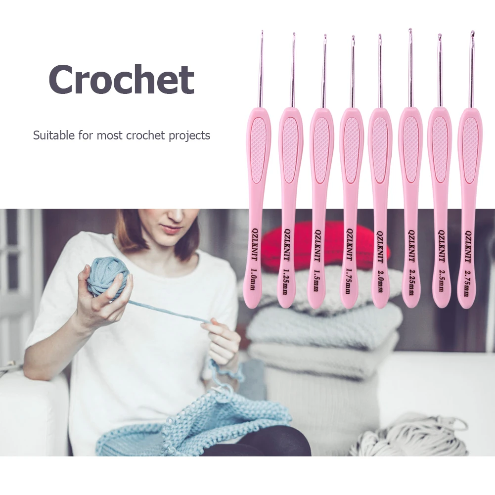 8Pcs Crochet Hook Circular Knitting Needles Set Plastic Handle DIY Aluminum Home Art Craft Tool for Weaving Sewing Crafts