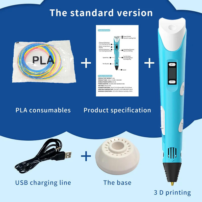 3D Printing Pen DIY Three-dimensional Painting Children Toys Fun 3D Pen With LCD Screen Compatible PLA Filament Birthday Christm 3d printing pen