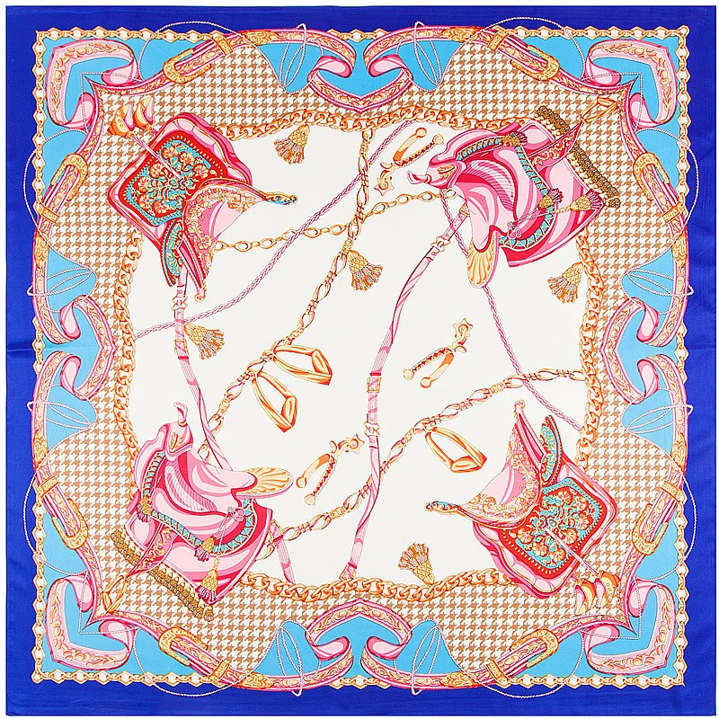 

2023 Silk Scarf Women Square Scarves Wraps Cashew Floral Print Neckerchief Female Foulards Silk Hijabs Lady Bufandas 100x100CM