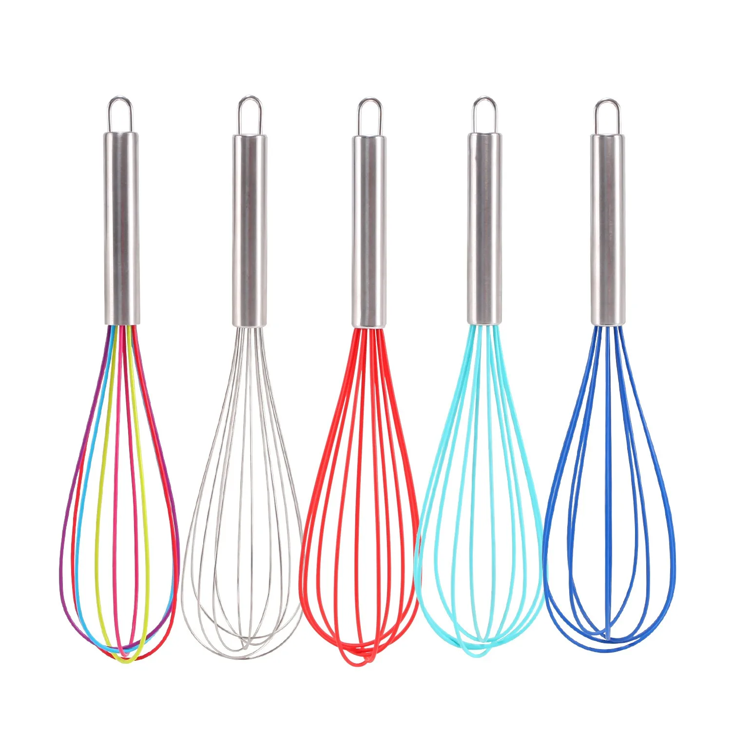 Manual Red Egg Beater Stainless Steel Silicone Balloon Whisk Cream Mixer Stirring Mixing Whisking Balloon Coil Style Egg Tools