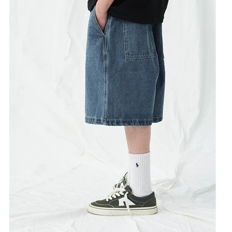 Men's Blue Denim Shorts 2023 Summer Casual Loose Baggy Jeans Shorts Harajuku Streetwear Hip Hop Short Pants Solid Color