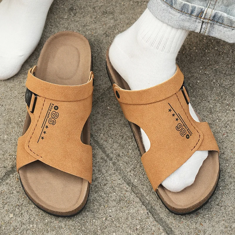 2024 New Men Sandals Brand Soft Sandals Men's Beach Casual Shoes Platform Cork Slides Original Male Non-slip Flip-flop Summer