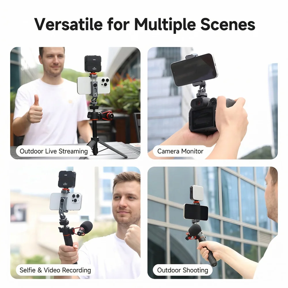 Enhanced Metal Smartphone Holder with Cold Shoe & 360° Rotation Tripod Mount Adapter