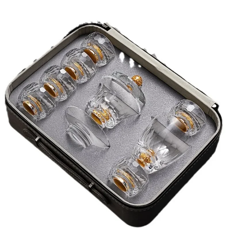 مجموعة شاي الكونغ فو من الزجاج الكريستالي برقائق ذ...