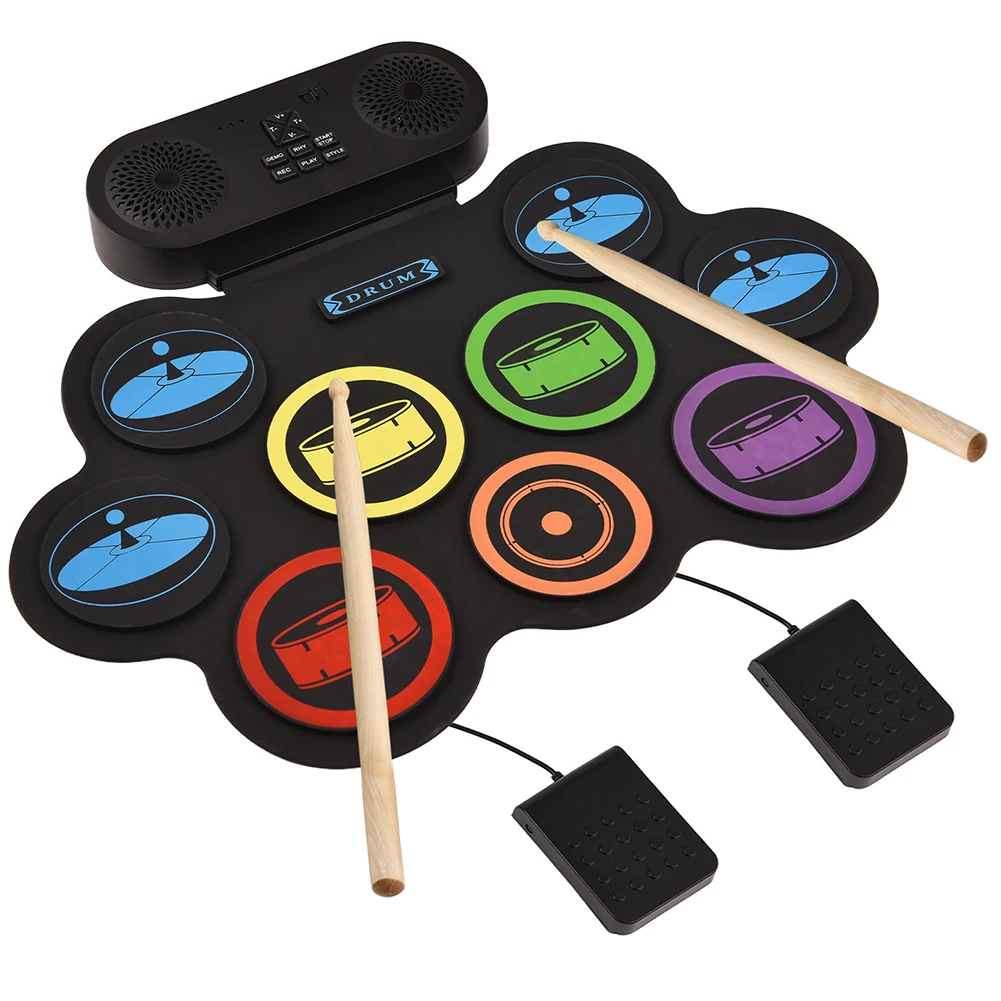 Description Picture 4 of itemElectronic Drum Set with Headphone Jack 9-Pads Roll-Up Drum Pad with Built-in Speaker Xmas Birthday Surprise for Boys Girls