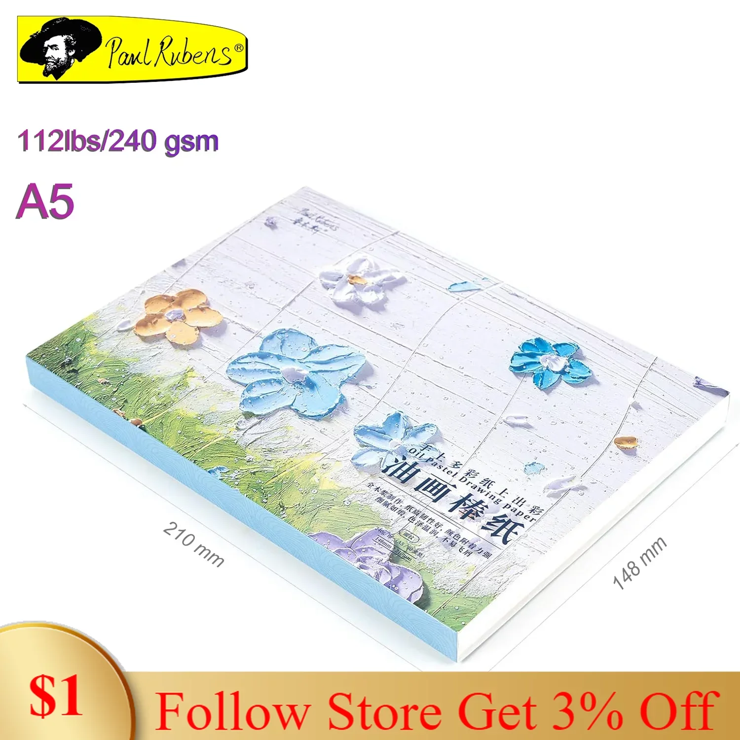 

Paul Rubens Art Supplies Drawing Paper 240gsm Acid-Free Pastel Paper 30 Sheets Suitable for Oil Paint Hard or Soft Pastels Etc