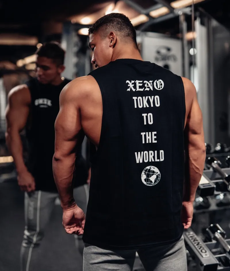 

Muscle Style Men's Trendy Brand Sleeveless T-shirt Fitness Shirt Men's Summer Running Training Campshoulder Sports Tank Top