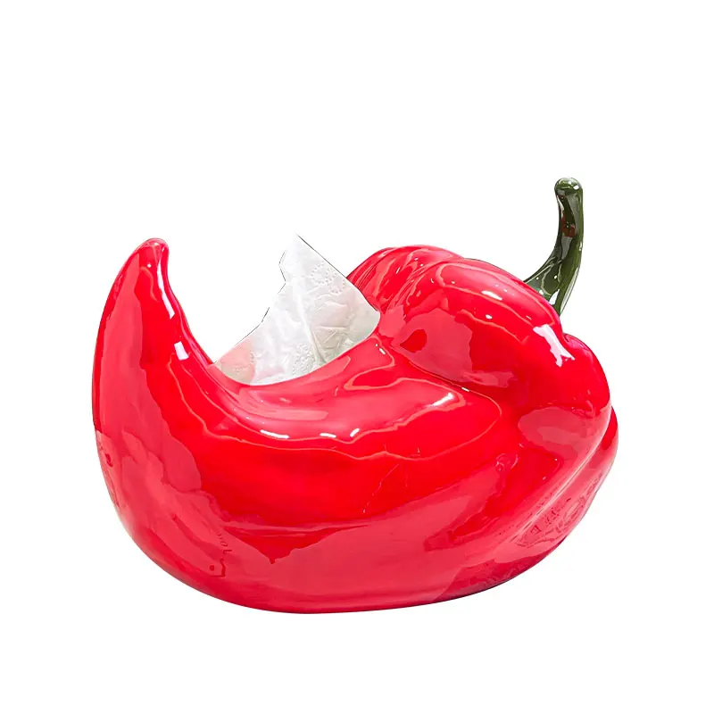Creative Ceramic Cute Green Red Chili Peppers Shaped Tissue Box Light Luxury Napkin Box Home Living Room Bedroom Decoration, 1Pc