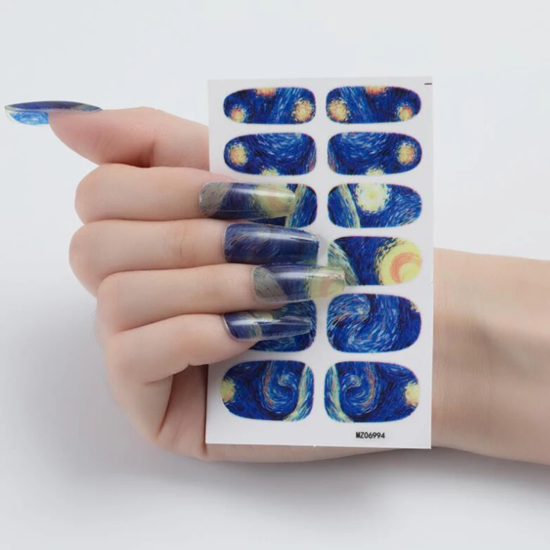 Starry Sky Colorful Painting Nail Stickers Finished Adhesive Full Cover Nail Wraps False Patch Tips Art Decals Decors